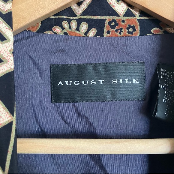 Vintage August Silk Brown Mixed Pattern Bomber Look Jacket - Picture 6 of 7